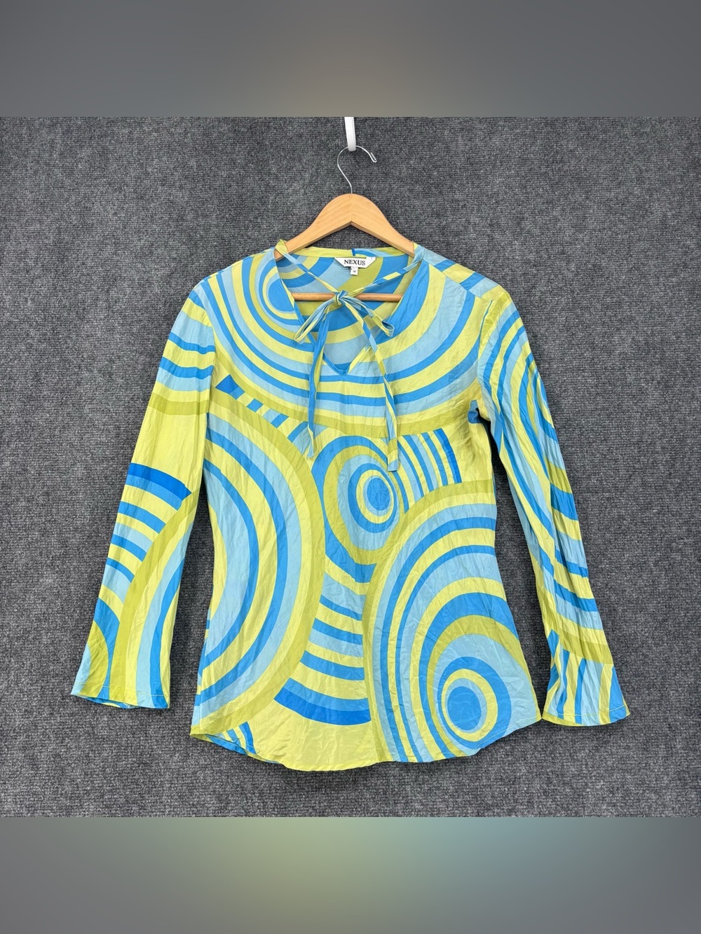 VTG Nexus Colorful Psychedelic Boho Retro 100% Silk Tunic Top Women’s S*